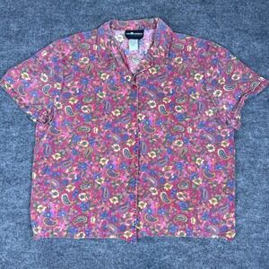VTG 90s Sag Harbor Multi Color Floral Paisley Print Short Sleeve Button Up Shirt